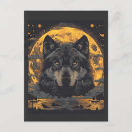 Wolf Design Postkarte mit Vollmondstern