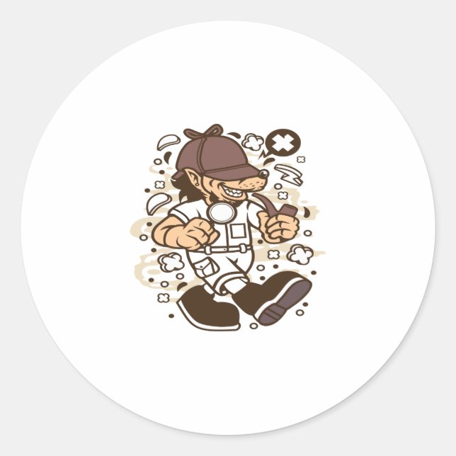 Wolf Detective Runder Aufkleber (Vorderseite)