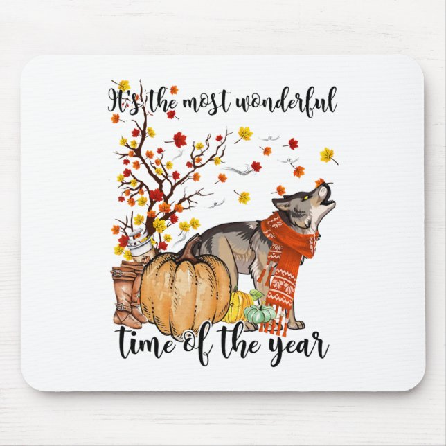 Wolf Dog Fall Pumpkins Autumn Leaf Tree Mousepad (Vorne)