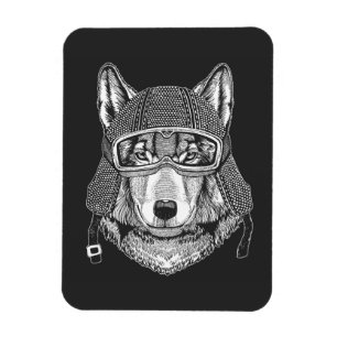 Wolf Dog Motorradfahrer Magnet