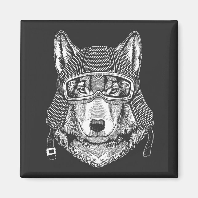 Wolf Dog Motorradfahrer Magnet (Vorne)