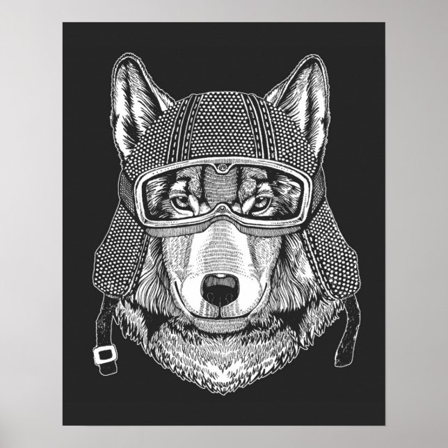 Wolf Dog Motorradfahrer Poster (Vorne)
