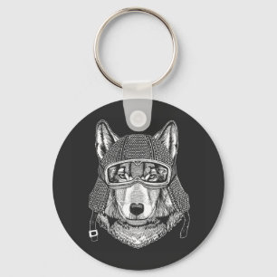 Wolf Dog Motorradfahrer Schlüsselanhänger