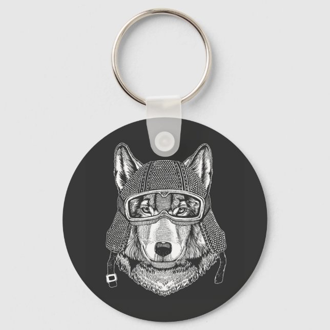 Wolf Dog Motorradfahrer Schlüsselanhänger (Vorderseite)