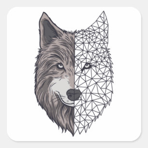 Wolf Dog Welpentier - Geometrisch niedrig polisch Quadratischer Aufkleber