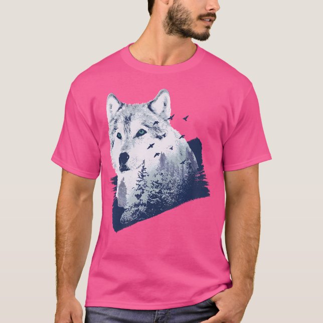 Wolf-Doppelexposition T-Shirt (Vorderseite)