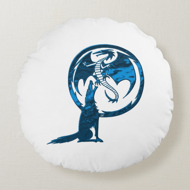 Wolf & Dragon Blue rundes Poly-throw-Kissen Kissen (Vorderseite)