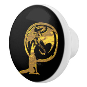 Wolf & Dragon Gold Keramik Knopf Keramikknauf