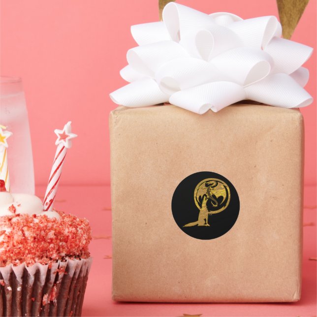 Wolf & Dragon Gold rund schwarze Aufkleber (Party)