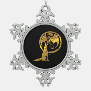 Wolf & Dragon Gold Schwarze Zinnsnowflake-Ornament Schneeflocken Zinn-Ornament