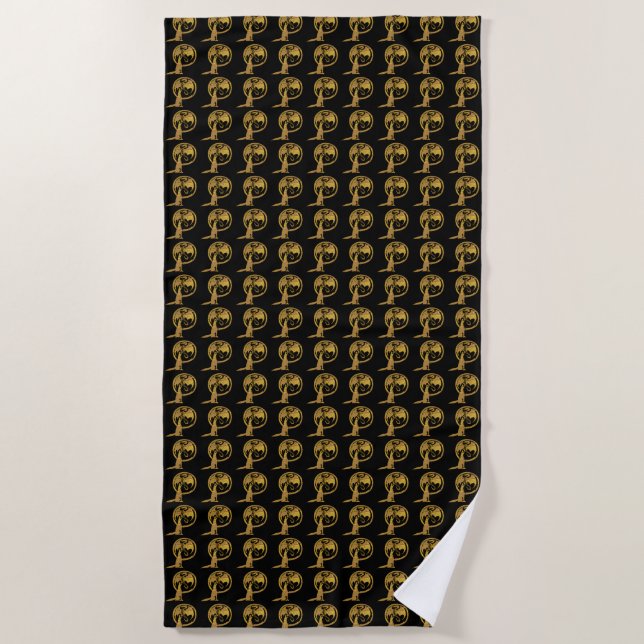 Wolf & Dragon Gold schwarzes Handtuch (Vorderseite)