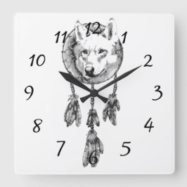 Wolf Dreamcatcher Acrylic Wall Clock Quadratische Wanduhr