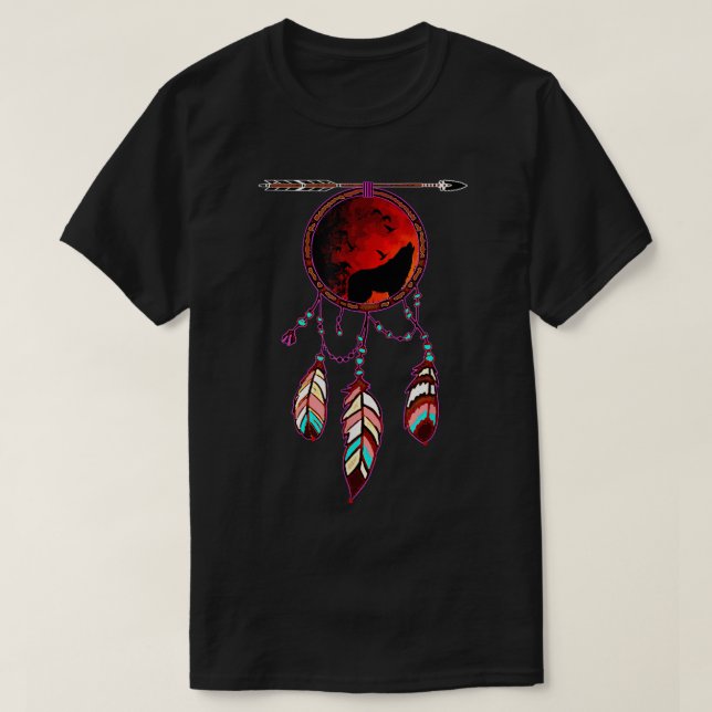 Wolf Dreamcatcher Art | Moon Spirit Design T-Shirt (Design vorne)
