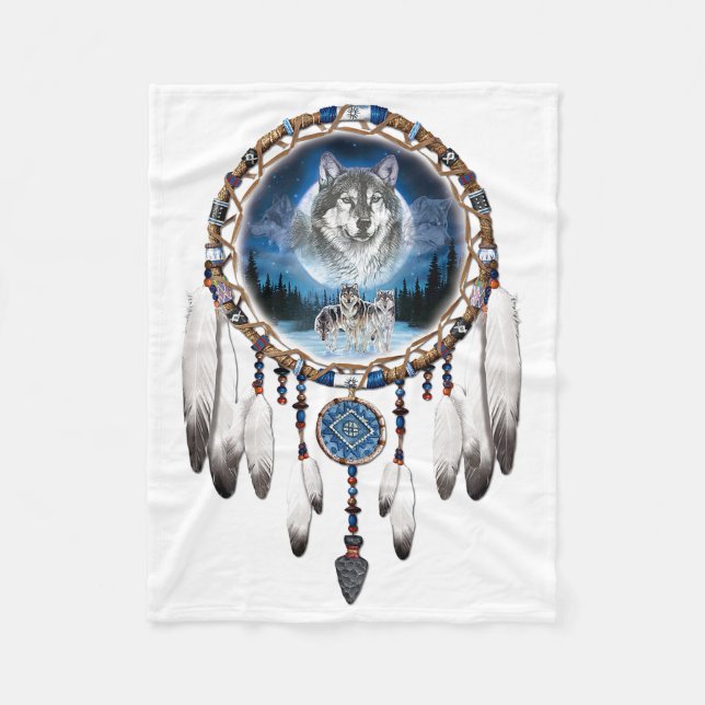 Wolf Dreamcatcher Fleecedecke (Vorderseite)