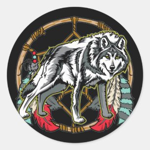 Wolf Dreamcatcher Runder Aufkleber