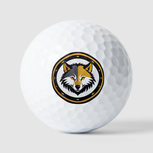 Wolf-Emblem-Logo mit goldenem Kreis Golfball (Vorderseite)