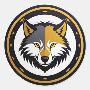 Wolf-Emblem-Logo mit goldenem Kreis Runder Aufkleber
