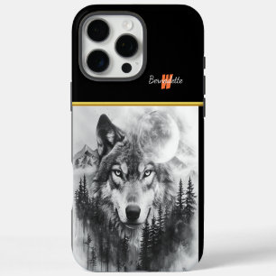 Wolf erscheint nachts aus einem nebligen Wald iPhone 16 Pro Max Hülle