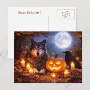Wolf Eule Rabe Frohes Halloween Feiertagspostkarte