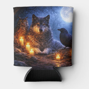 Wolf Eule und Rabe Mystisch Dosenkühler