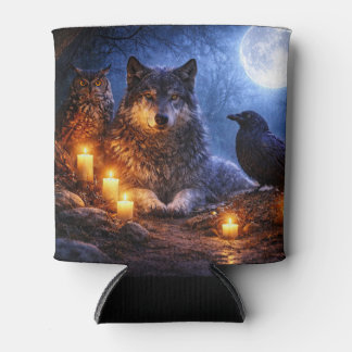 Wolf Eule und Rabe Mystisch  Dosenkühler