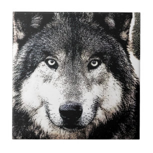 Wolf Eyes - Black & White Wild Animal Artwork Fliese