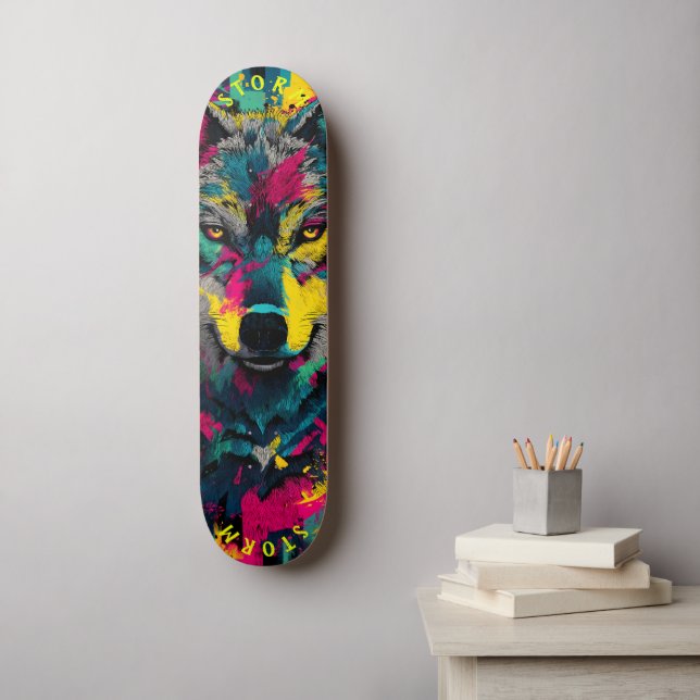 Wolf Face Neon Graffiti Art - Limited Edition Skateboard (Wandkunst)