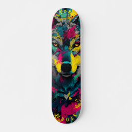 Wolf Face Neon Graffiti Art - Limited Edition Skateboard