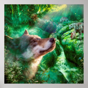 Wolf Familie frei, unser Leben zu leben Poster