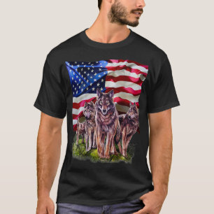 Wolf Familie mit Flagge in den USA T-Shirt