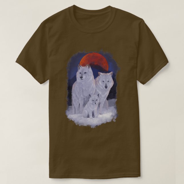 Wolf Familie Wolfsrudel Moon Night Wolves Naturell T-Shirt (Design vorne)