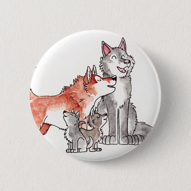 Wolf-Familien-Knopf Button (Vorderseite)