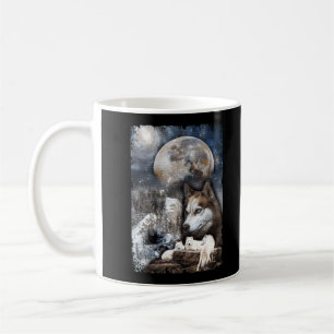 Wolf Family Moon Winter Mountain Wolves Kaffeetasse