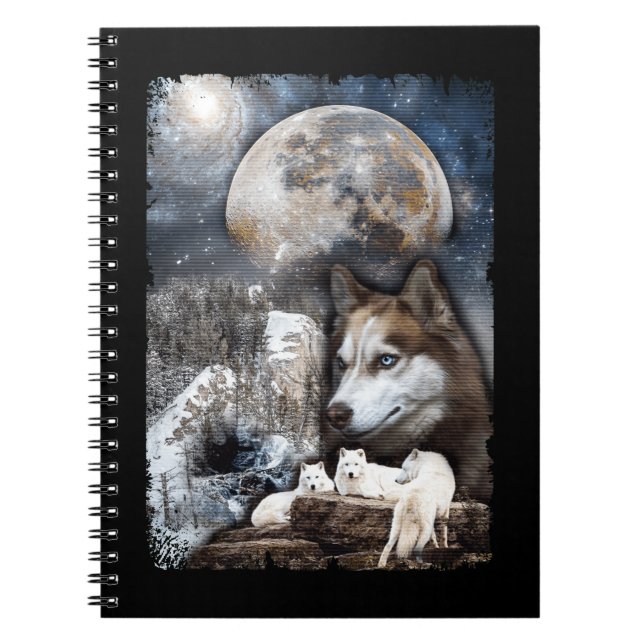 Wolf Family Moon Winter Mountain Wolves Notizblock (Vorderseite)