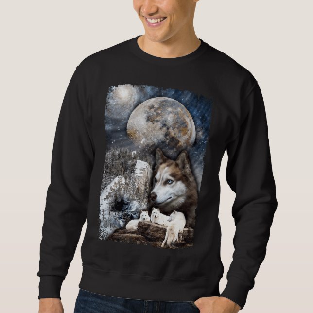 Wolf Family Moon Winter Mountain Wolves Sweatshirt (Vorderseite)