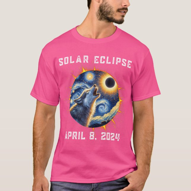 Wolf Fans Totality Solar Eclipse 2024 Wolf Howling T-Shirt (Vorderseite)