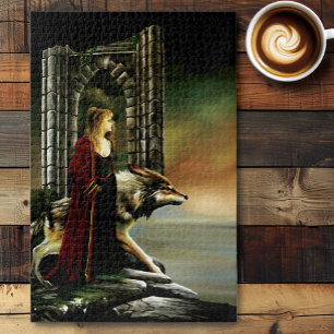 Wolf Fantasy Blonde Sorceress Puzzle