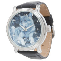 Wolf Fantasy Men's Black Leather Strap Watch