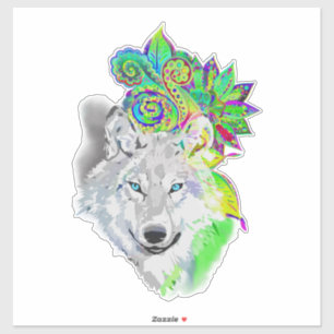 Wolf Floral Aufkleber