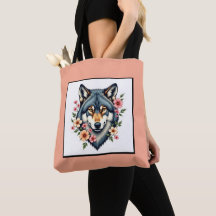 Wolf Floral Shoulder Tasche