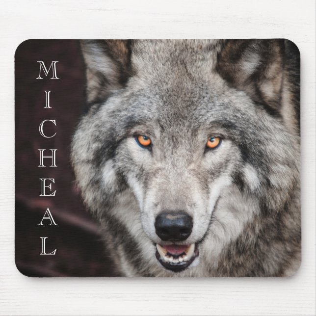 Wolf Foto Personalisierter Name Mousepad (Vorne)