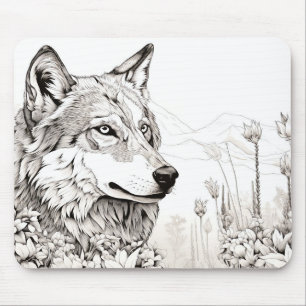 Wolf Friedlich Nature Prairie Sketch Zeichnend Sti Mousepad
