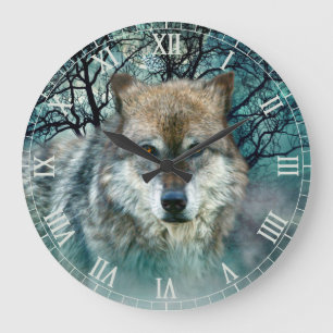 Wolf Full Moon Roman Numbers Große Wanduhr