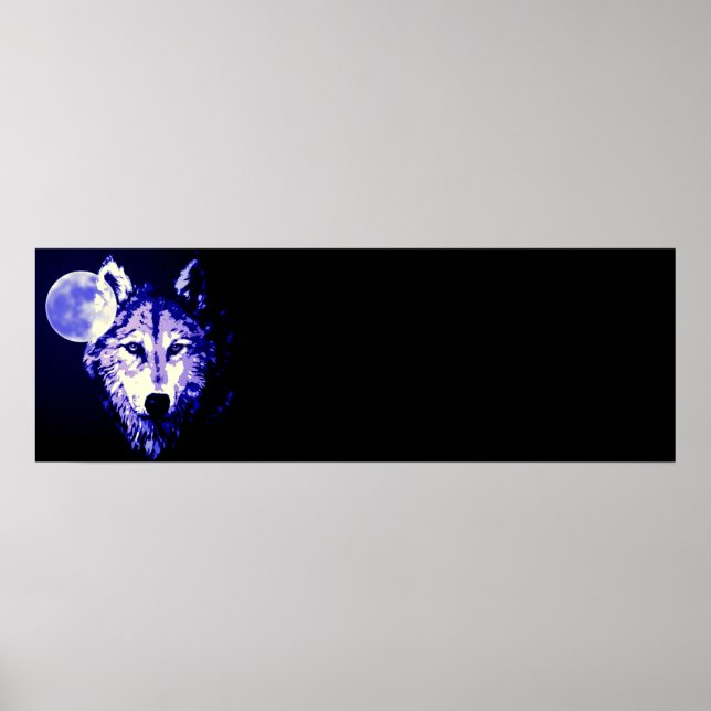 Wolf Fullmoon Blue Black Poster (Vorne)