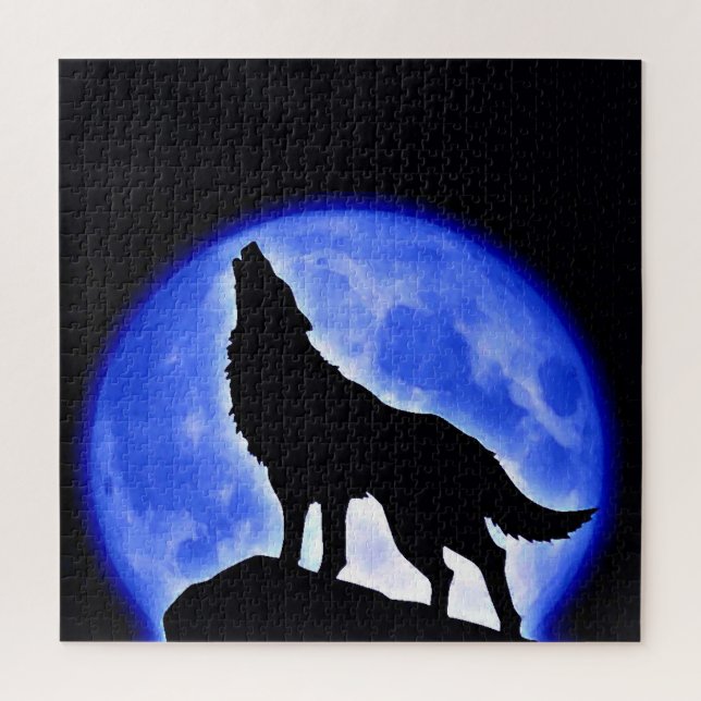Wolf Fullmoon & Blue Night - Wilde Tiere Art Puzzle (Vertikal)