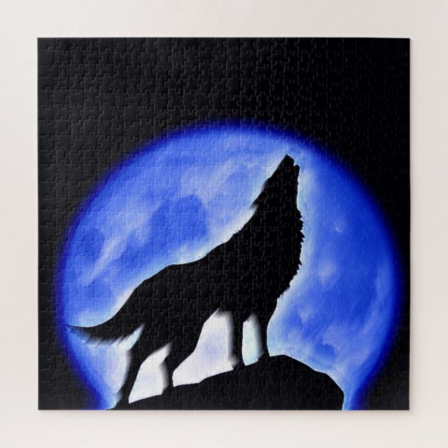 Wolf Fullmoon & Blue Night - Wilde Tiere Art Puzzle (Vertikal)