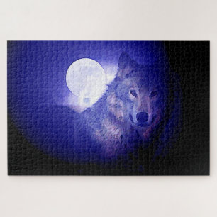 Wolf Fullmoon & Blue Night - Wilde Tiere Art Puzzle
