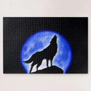 Wolf Fullmoon & Blue Night - Wilde Tiere Art Puzzle
