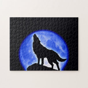 Wolf Fullmoon & Blue Night - Wilde Tiere Art Puzzle