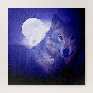 Wolf Fullmoon & Blue Night - Wilde Tiere Art Puzzle